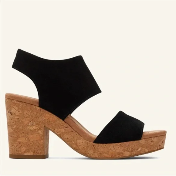 Black Suede Women's Sandals with Cork Heel - Picture 2 of 2
